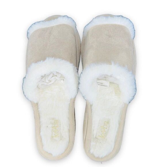 Kooba Fur Plush Slip-on Slippers Beige Women's Large (8-9) - Picture 11 of 11